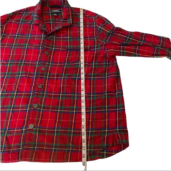 Land’s End Button Front Super Soft Cotton Red Green Orange Plaid Shirt Men’s LT - Picture 10 of 11